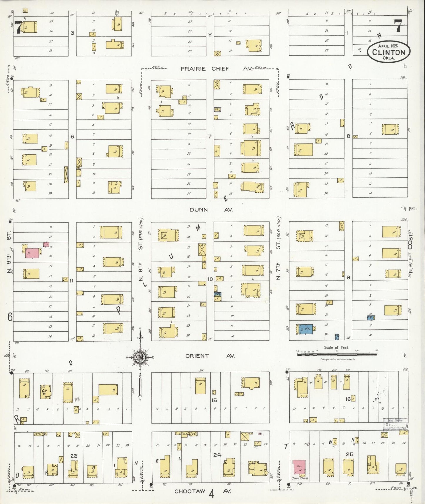Sanborn Fire Insurance Map from Clinton, Custer County, Oklahoma (1926), Sheet #0007 - Historic Sanborn Fire Insurance Map Print, vintage old map wall art, antique decor, genealogy gift, Oklahoma Oklahoma map