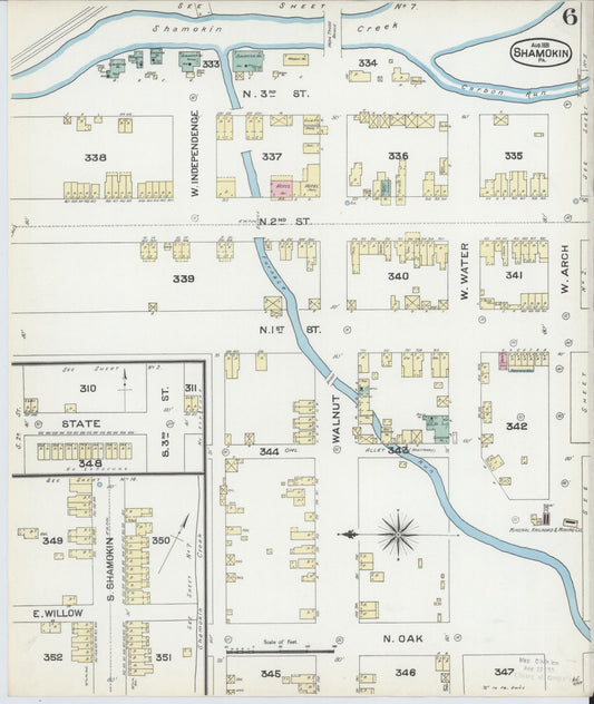 Sanborn Fire Insurance Map from Shamokin, Northumberland County, Pennsylvania (1891), Sheet #0006 - Historic Sanborn Fire Insurance Map Print, vintage old map wall art, antique decor, genealogy gift, Pennsylvania Pennsylvania map