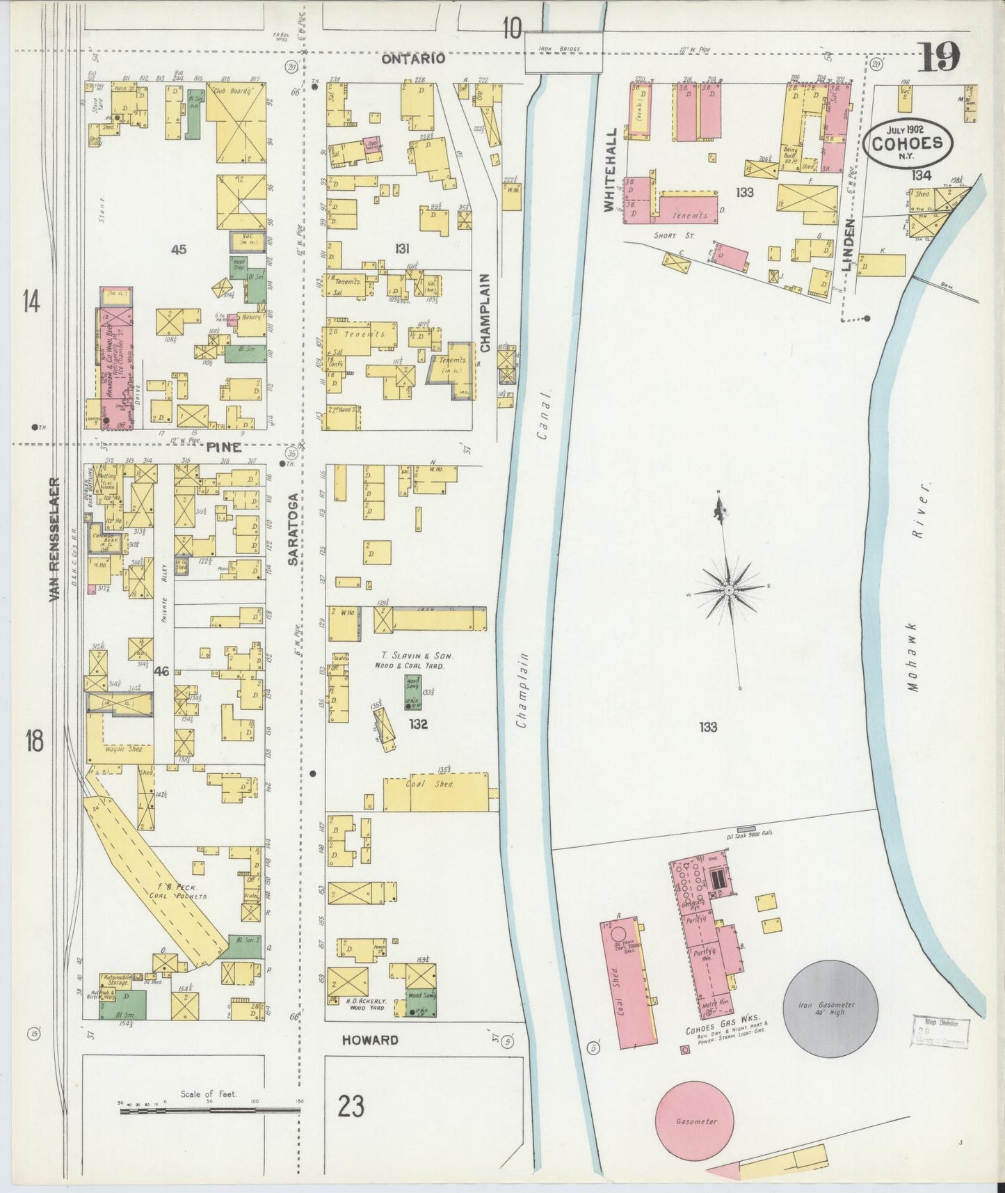 Sanborn Fire Insurance Map from Cohoes, Albany County, New York (1902), Sheet #0019 - Historic Sanborn Fire Insurance Map Print, vintage old map wall art, antique decor, genealogy gift, New York New York map