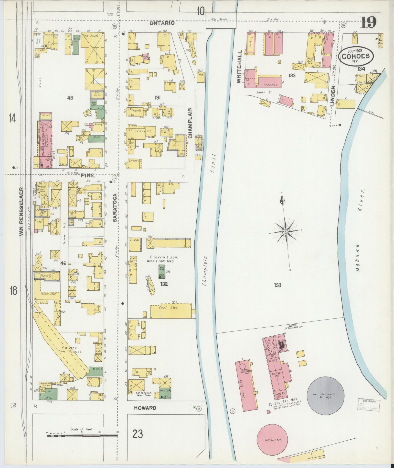 Sanborn Fire Insurance Map from Cohoes, Albany County, New York (1902), Sheet #0019 - Historic Sanborn Fire Insurance Map Print, vintage old map wall art, antique decor, genealogy gift, New York New York map