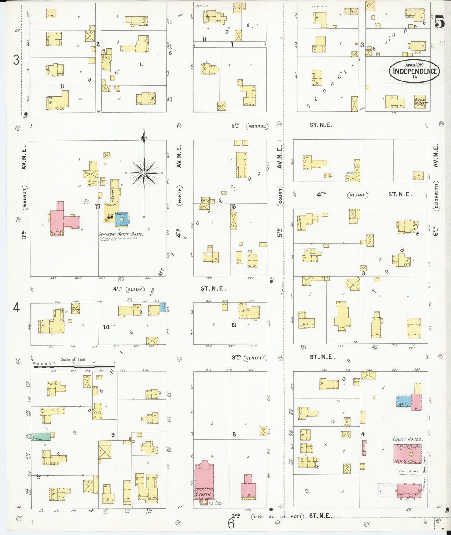 Sanborn Fire Insurance Map from Independence, Buchanan County, Iowa (1899), Sheet #0005 - Historic Sanborn Fire Insurance Map Print, vintage old map wall art
