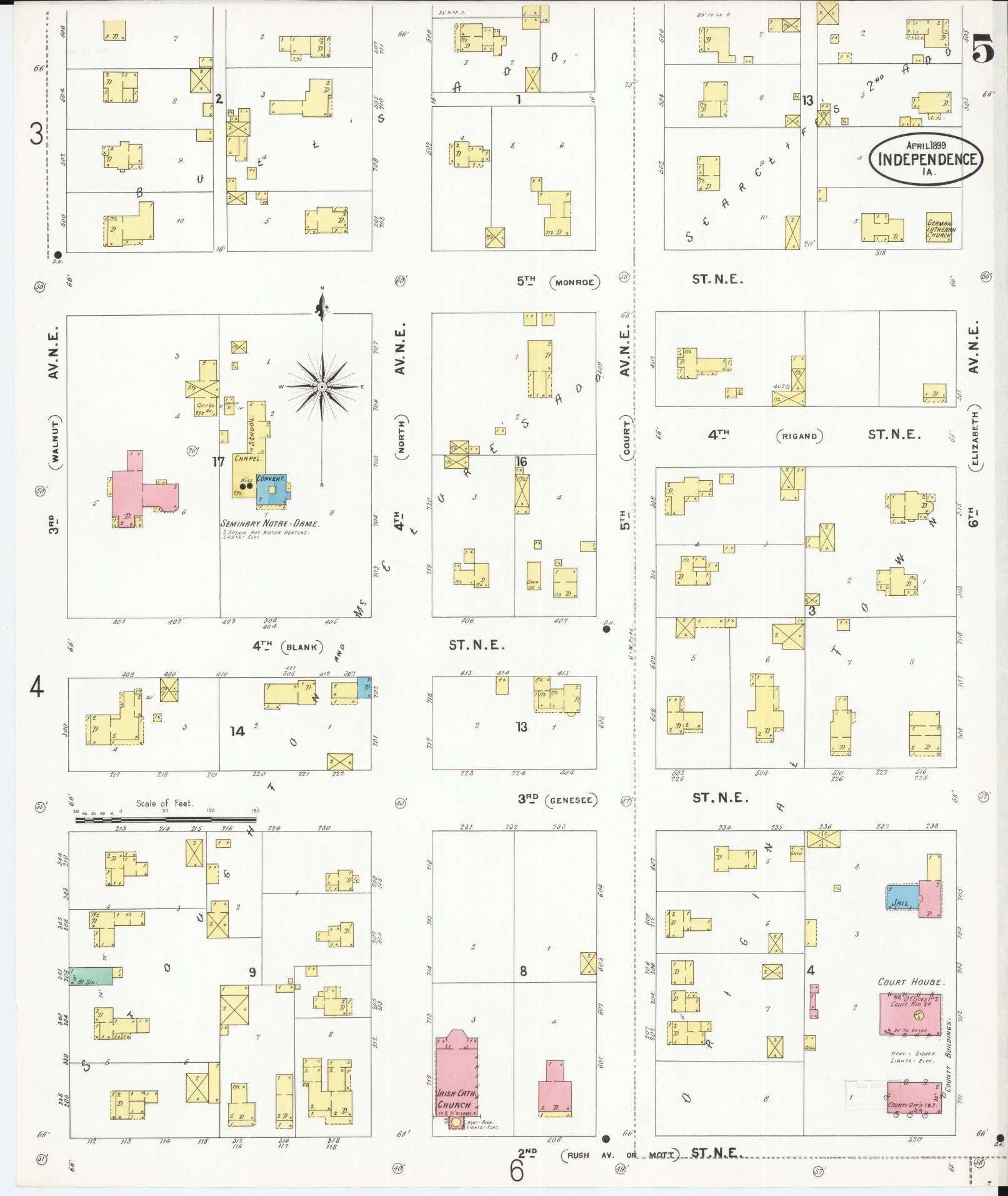 Sanborn Fire Insurance Map from Independence, Buchanan County, Iowa (1899), Sheet #0005 - Historic Sanborn Fire Insurance Map Print, vintage old map wall art