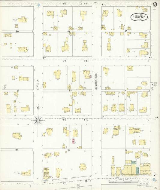 Sanborn Fire Insurance Map from Eugene, Lane County, Oregon (1896), Sheet #0009 - Historic Sanborn Fire Insurance Map Print, vintage old map wall art, antique decor, genealogy gift, Oregon Oregon map