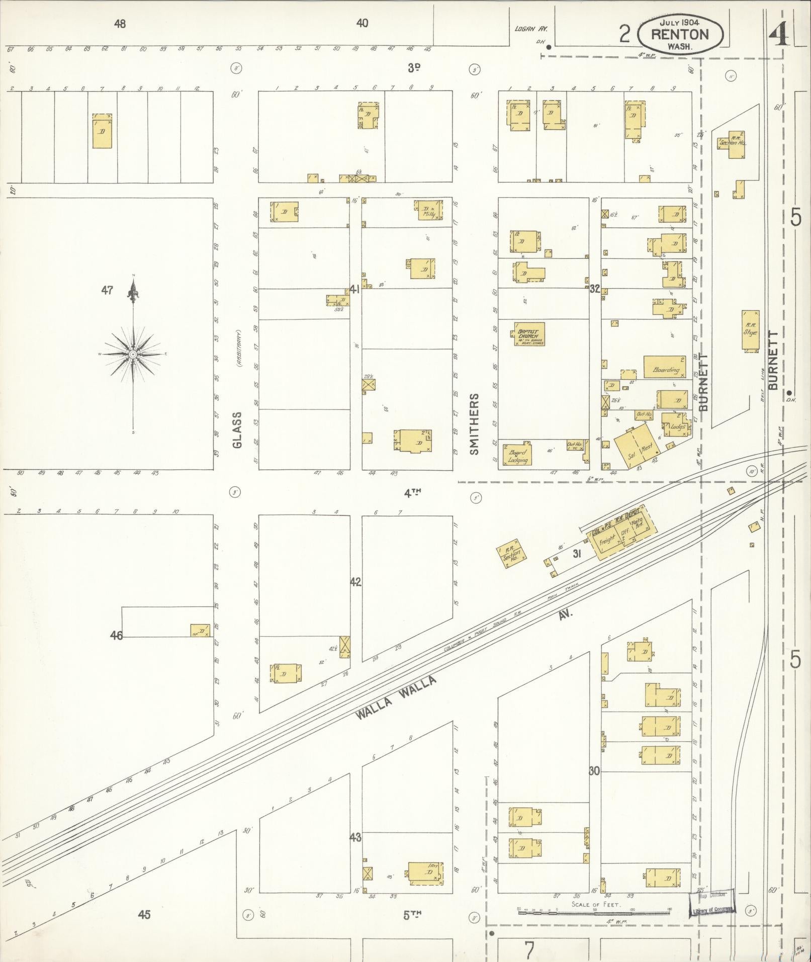 Sanborn Fire Insurance Map from Renton, King County, Washington (1904), Sheet #0004 - Historic Sanborn Fire Insurance Map Print, vintage old map wall art, antique decor, genealogy gift, Washington Washington map