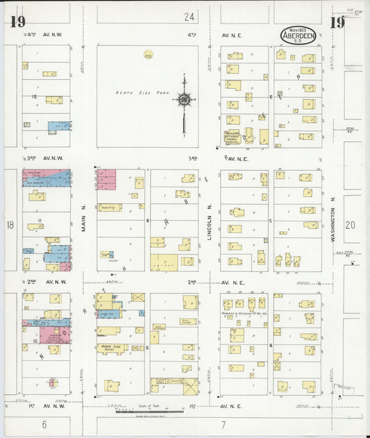 Sanborn Fire Insurance Map from Aberdeen, Brown County, South Dakota (1923), Sheet #0019 - Historic Sanborn Fire Insurance Map Print, vintage old map wall art, antique decor, genealogy gift, South Dakota South Dakota map