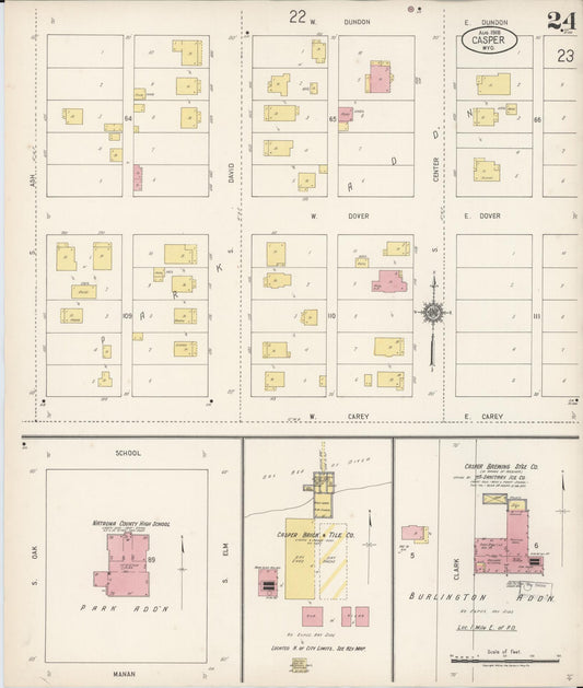 Sanborn Fire Insurance Map from Casper, Natrona County, Wyoming (1918), Sheet #0024 - Historic Sanborn Fire Insurance Map Print, vintage old map wall art, antique decor, genealogy gift, Wyoming Wyoming map