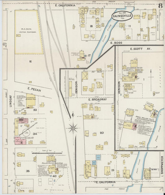 Sanborn Fire Insurance Map from Gainesville, Cooke County, Texas (1888), Sheet #0008 - Historic Sanborn Fire Insurance Map Print, vintage old map wall art, antique decor, genealogy gift, Texas Texas map