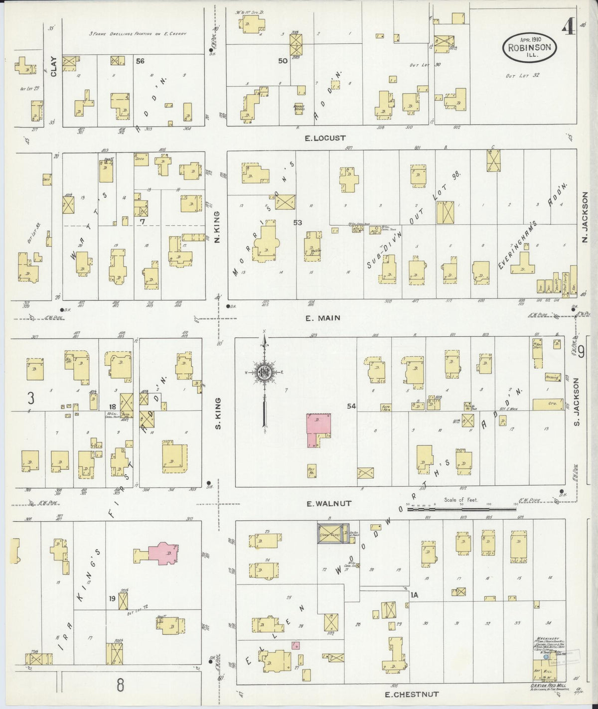 Sanborn Fire Insurance Map from Robinson, Crawford County, Illinois (1910), Sheet #0004 - Historic Sanborn Fire Insurance Map Print, vintage old map wall art, antique decor, genealogy gift, Illinois Illinois map