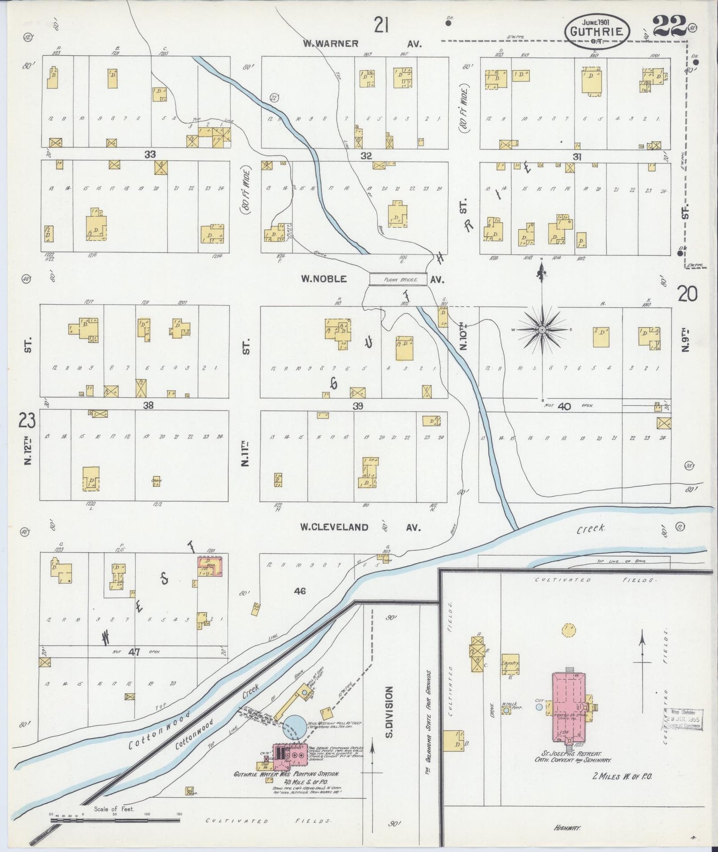 Sanborn Fire Insurance Map from Guthrie, Logan County, Oklahoma (1901), Sheet #0022 - Complete Map Set gallery image, historic Sanborn map, vintage wall art, Oklahoma Oklahoma