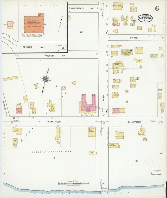 Sanborn Fire Insurance Map from Massena, St. Lawrence County, New York (1918), Sheet #0006 - Historic Sanborn Fire Insurance Map Print, vintage old map wall art, antique decor, genealogy gift, New York New York map