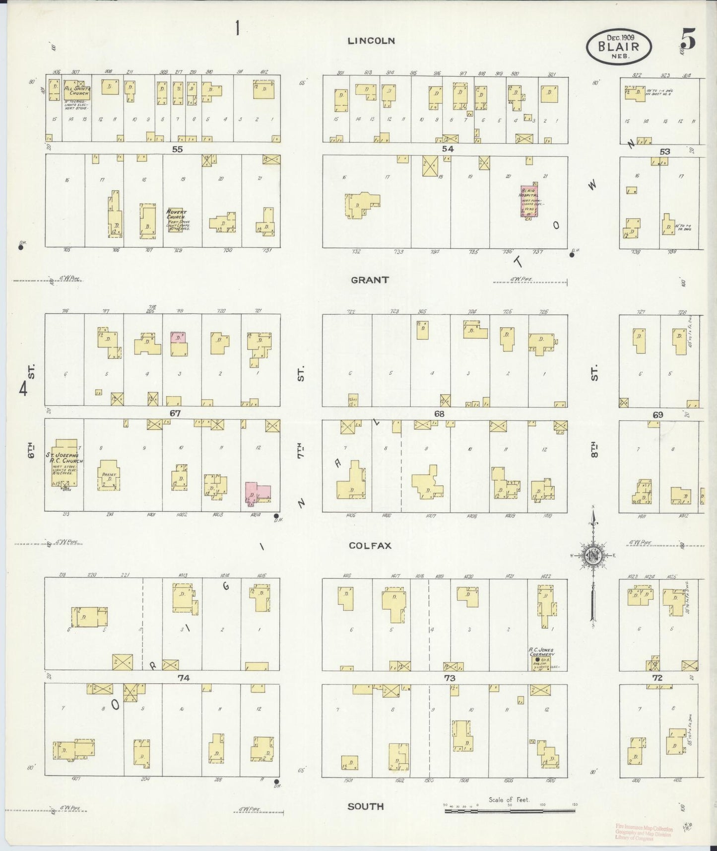 Sanborn Fire Insurance Map from Blair, Washington County, Nebraska (1909), Sheet #0005 - Historic Sanborn Fire Insurance Map Print, vintage old map wall art, antique decor, genealogy gift, Nebraska Nebraska map