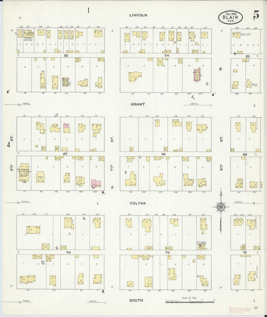 Sanborn Fire Insurance Map from Blair, Washington County, Nebraska (1909), Sheet #0005 - Historic Sanborn Fire Insurance Map Print, vintage old map wall art, antique decor, genealogy gift, Nebraska Nebraska map