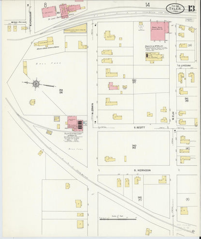 Sanborn Fire Insurance Map from Tyler, Smith County, Texas (1912), Sheet #0013 - Complete Map Set gallery image, historic Sanborn map, vintage wall art, Texas Texas