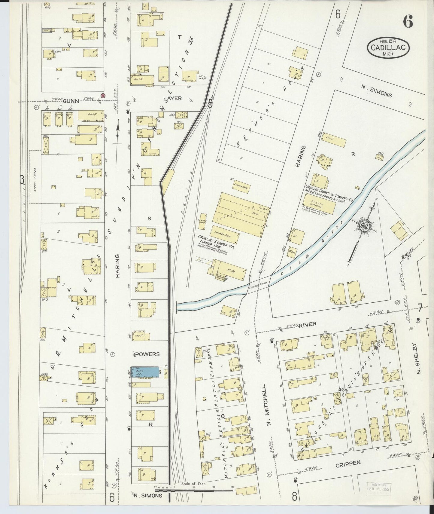 Sanborn Fire Insurance Map from Cadillac, Wexford County, Michigan (1914), Sheet #0006 - Complete Map Set gallery image, historic Sanborn map, vintage wall art, Michigan Michigan