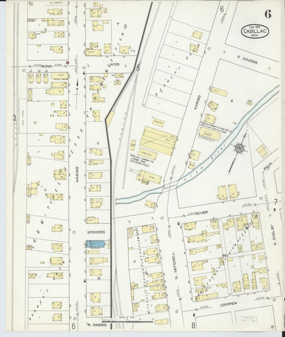 Sanborn Fire Insurance Map from Cadillac, Wexford County, Michigan (1914), Sheet #0006 - Complete Map Set gallery image, historic Sanborn map, vintage wall art, Michigan Michigan