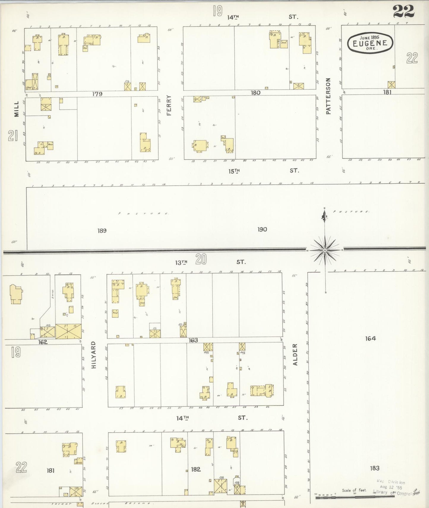 Sanborn Fire Insurance Map from Eugene, Lane County, Oregon (1896), Sheet #0022 - Complete Map Set gallery image, historic Sanborn map, vintage wall art, Oregon Oregon