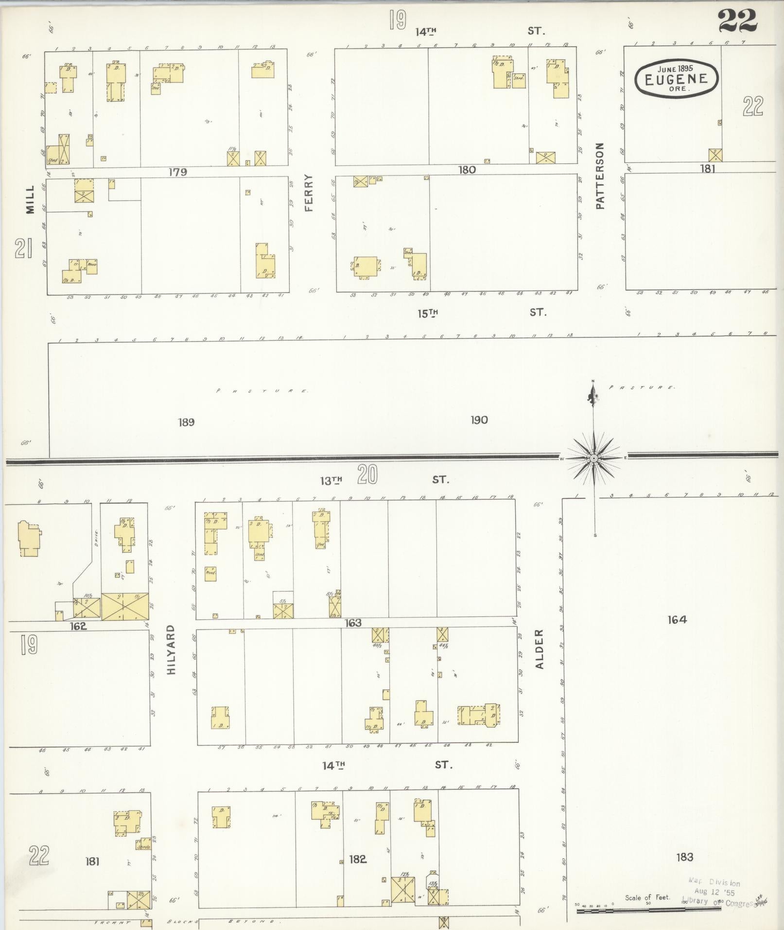 Sanborn Fire Insurance Map from Eugene, Lane County, Oregon (1896), Sheet #0022 - Complete Map Set gallery image, historic Sanborn map, vintage wall art, Oregon Oregon