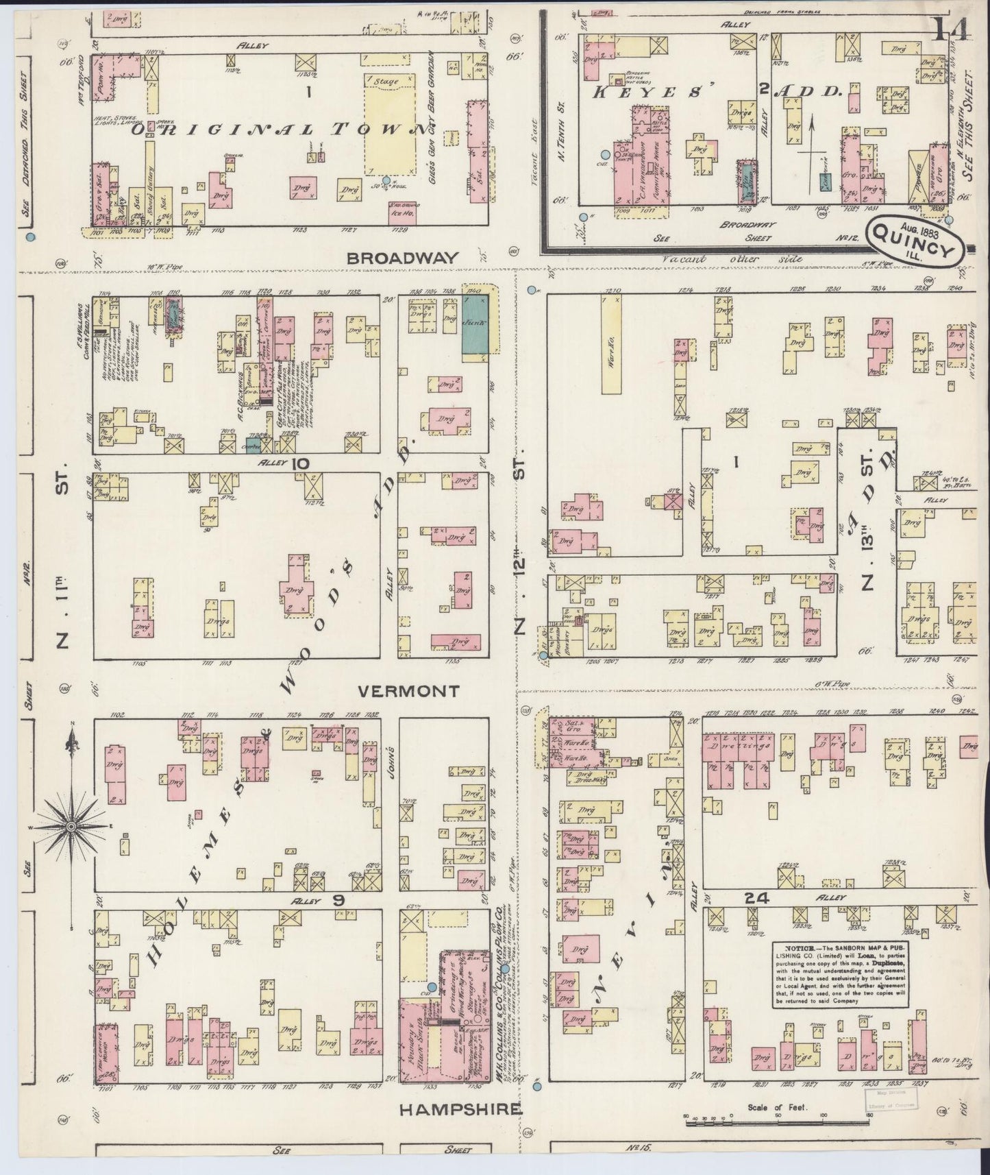 Sanborn Fire Insurance Map from Quincy, Adams County, Illinois (1883), Sheet #0014 - Complete Map Set gallery image, historic Sanborn map, vintage wall art, Illinois Illinois