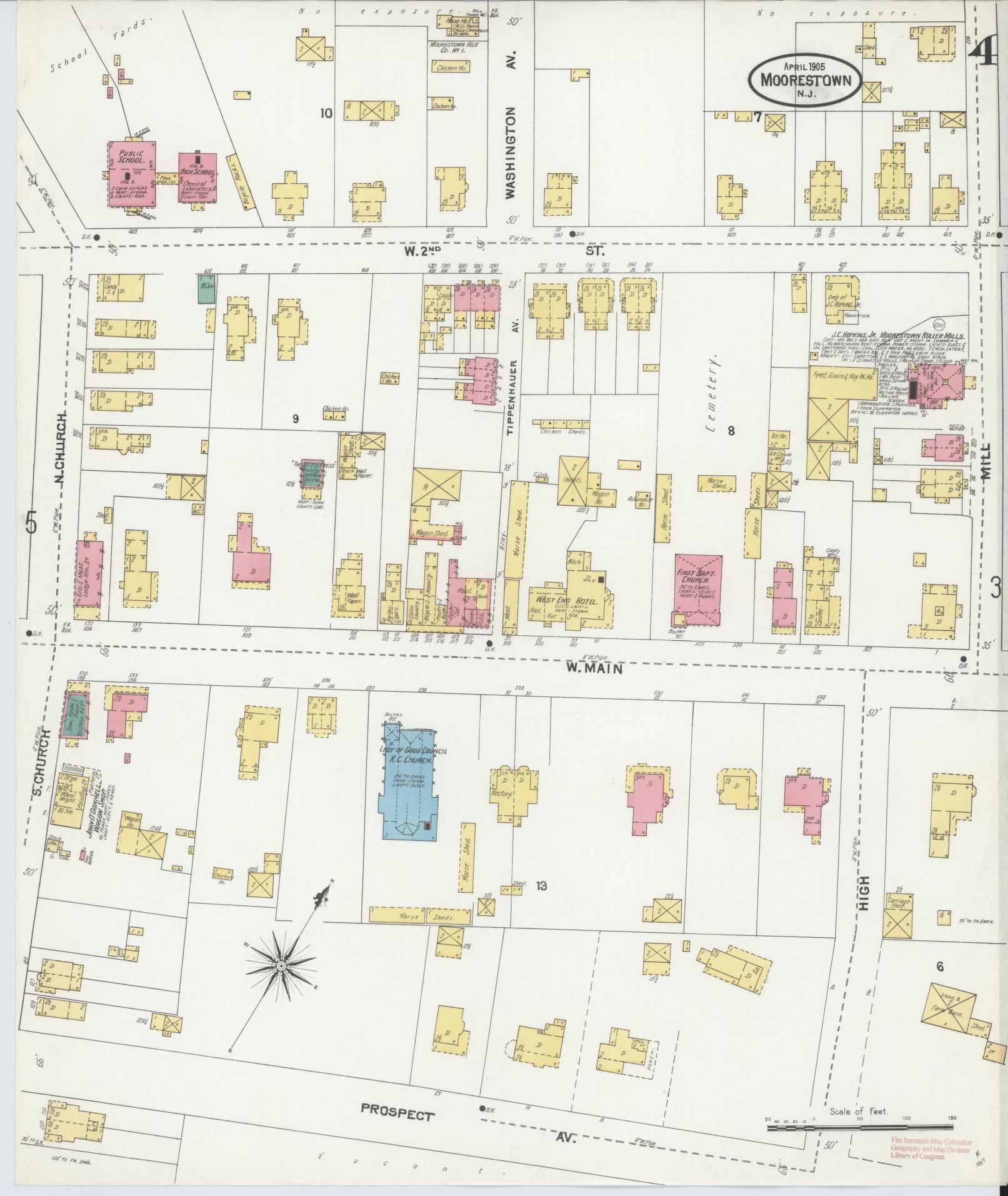 Sanborn Fire Insurance Map from Moorestown, Burlington County, New Jersey (1905), Sheet #0004 - Complete Map Set gallery image, historic Sanborn map, vintage wall art, New Jersey New Jersey