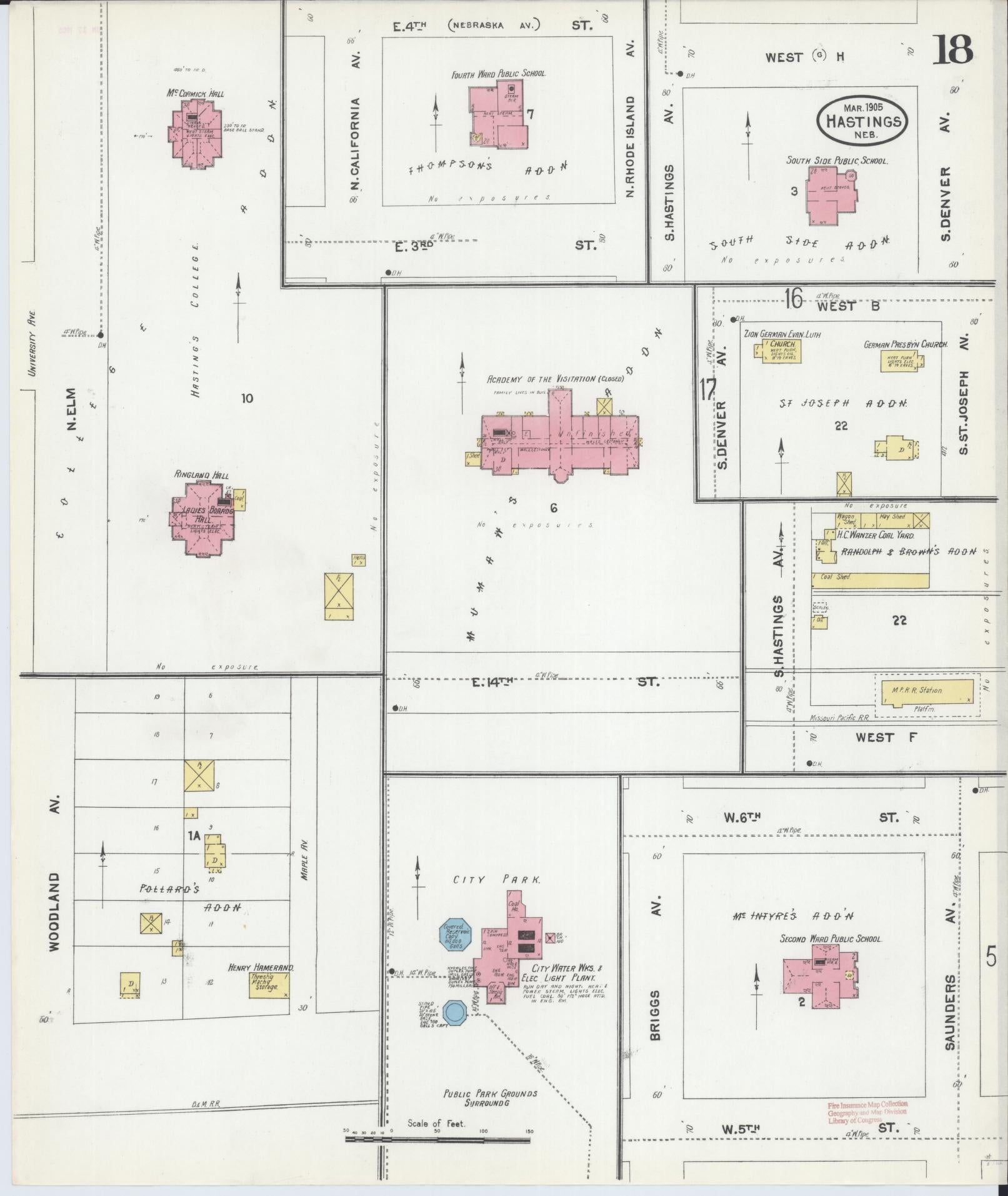 Sanborn Fire Insurance Map from Hastings, Adams County, Nebraska (1905), Sheet #0018 - Historic Sanborn Fire Insurance Map Print, vintage old map wall art, antique decor, genealogy gift, Nebraska Nebraska map