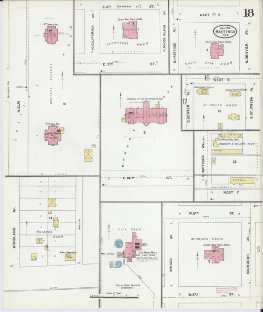 Sanborn Fire Insurance Map from Hastings, Adams County, Nebraska (1905), Sheet #0018 - Historic Sanborn Fire Insurance Map Print, vintage old map wall art, antique decor, genealogy gift, Nebraska Nebraska map