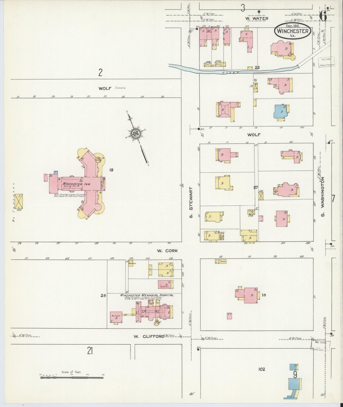 Sanborn Fire Insurance Map from Winchester, Independent Cities, Virginia (1912), Sheet #0006 - Complete Map Set gallery image, historic Sanborn map, vintage wall art, Virginia Virginia