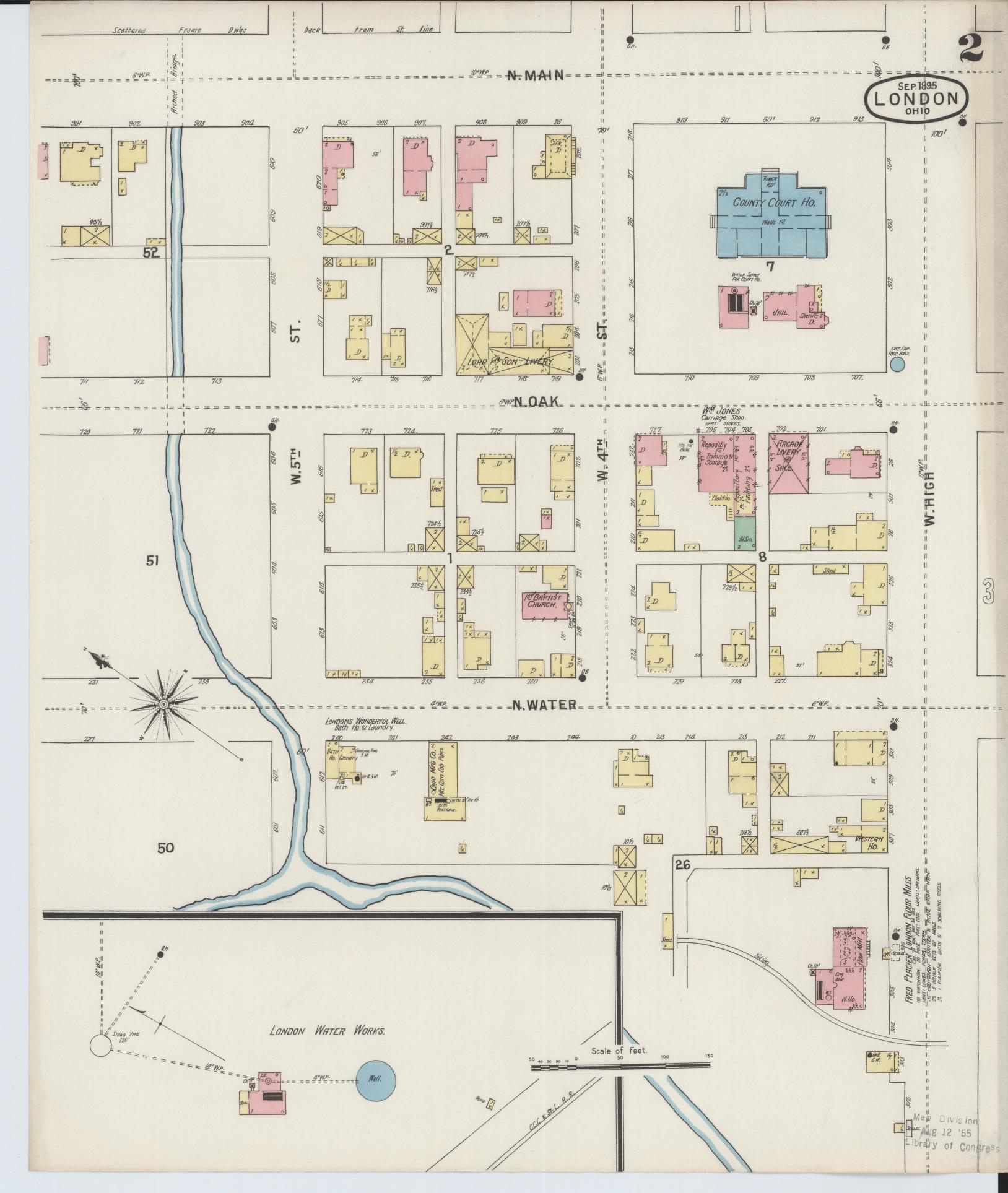 Sanborn Fire Insurance Map from London, Madison County, Ohio (1895), Sheet #0002 - Historic Sanborn Fire Insurance Map Print, vintage old map wall art, antique decor, genealogy gift, Ohio Ohio map
