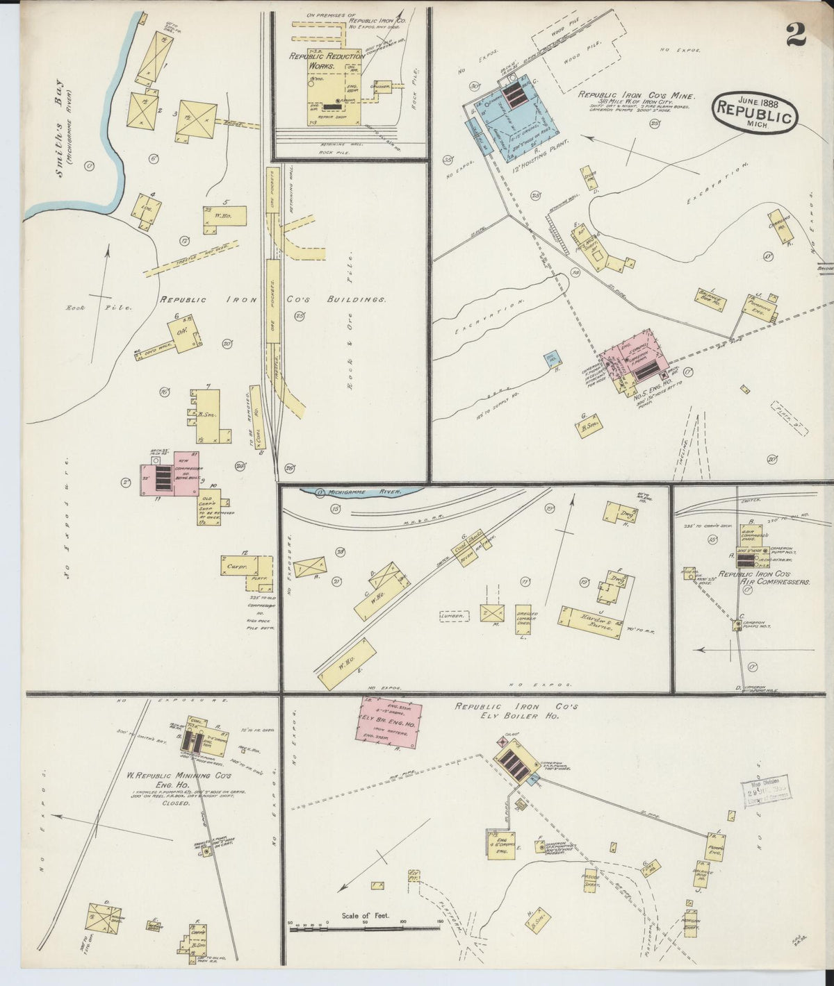 Sanborn Fire Insurance Map from Republic, Marquette County, Michigan (1888), Sheet #0002 - Historic Sanborn Fire Insurance Map Print, vintage old map wall art, antique decor, genealogy gift, Michigan Michigan map