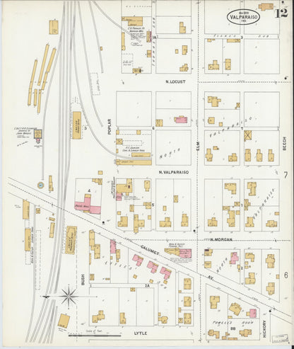 Sanborn Fire Insurance Map from Valparaiso, Porter County, Indiana (1899), Sheet #0012 - Historic Sanborn Fire Insurance Map Print, vintage old map wall art, antique decor, genealogy gift, Indiana Indiana map