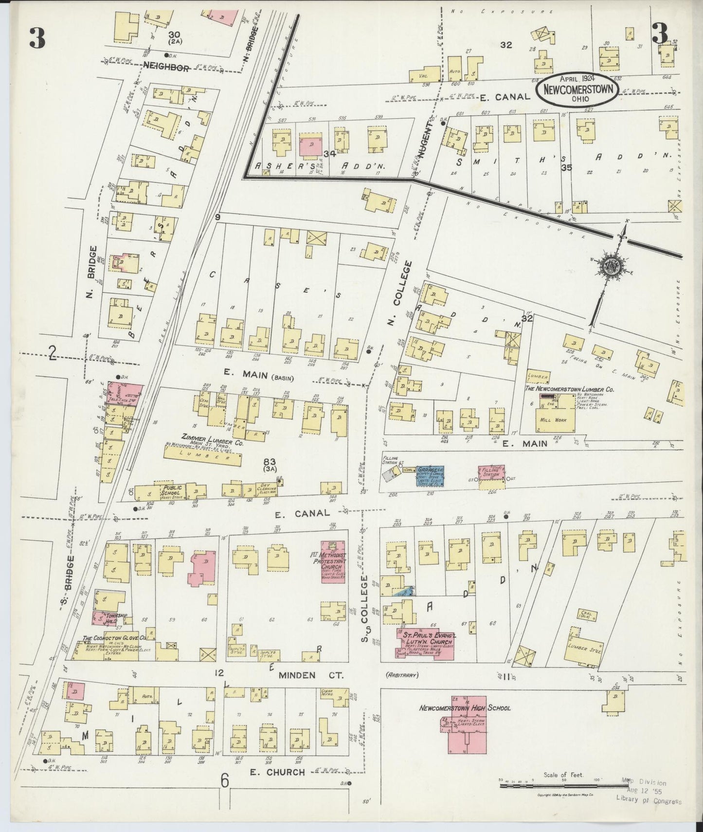 Sanborn Fire Insurance Map from Newcomerstown, Tuscarawas County, Ohio (1924), Sheet #0003 - Historic Sanborn Fire Insurance Map Print, vintage old map wall art, antique decor, genealogy gift, Ohio Ohio map