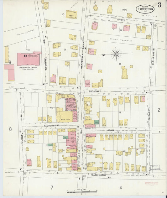 Sanborn Fire Insurance Map from Tarrytown, Westchester County, New York (1898), Sheet #0003 - Historic Sanborn Fire Insurance Map Print, vintage old map wall art, antique decor, genealogy gift, New York New York map