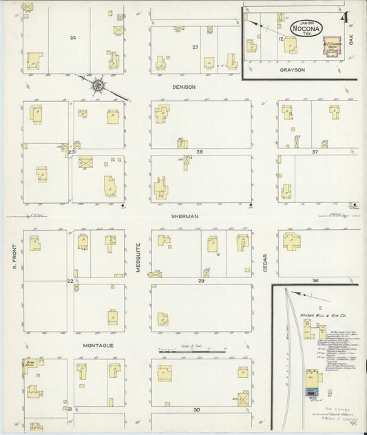 Sanborn Fire Insurance Map from Nocona, Montague County, Texas (1914), Sheet #0004 - Historic Sanborn Fire Insurance Map Print, vintage old map wall art, antique decor, genealogy gift, Texas Texas map
