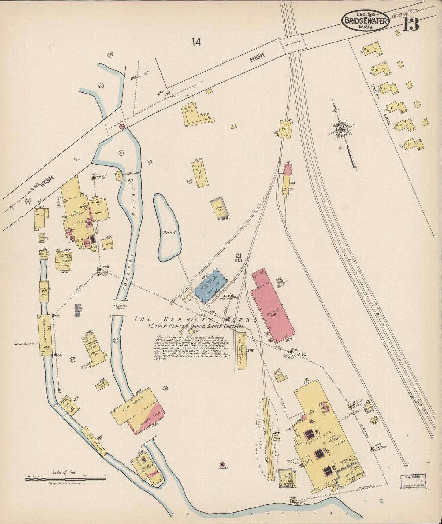 Sanborn Fire Insurance Map from Bridgewater, Plymouth County, Massachusetts (1921), Sheet #0013 - Historic Sanborn Fire Insurance Map Print, vintage old map wall art, antique decor, genealogy gift, Massachusetts Massachusetts map