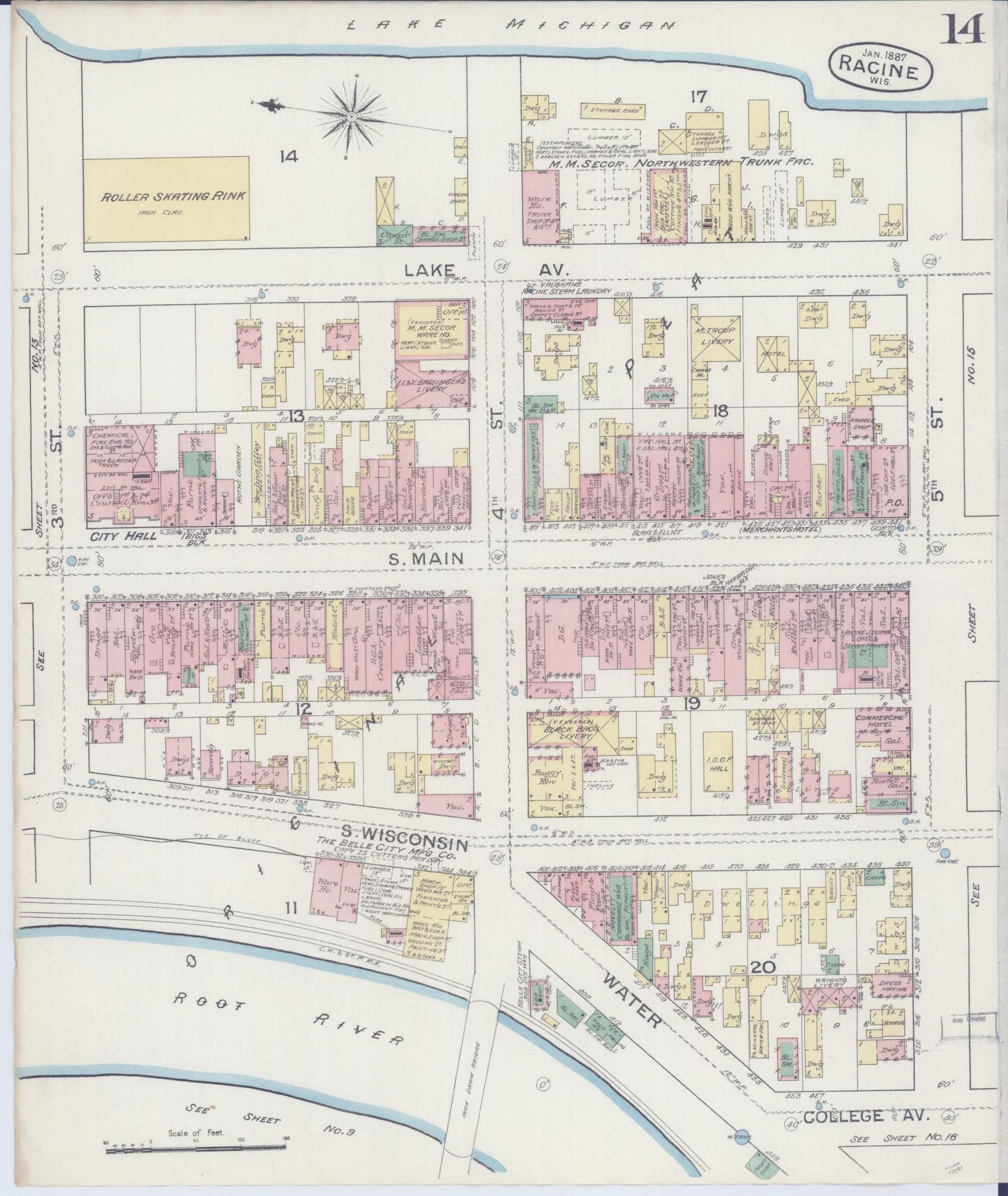 Sanborn Fire Insurance Map from Racine, Racine County, Wisconsin (1887), Sheet #0014 - Complete Map Set gallery image, historic Sanborn map, vintage wall art, Wisconsin Wisconsin