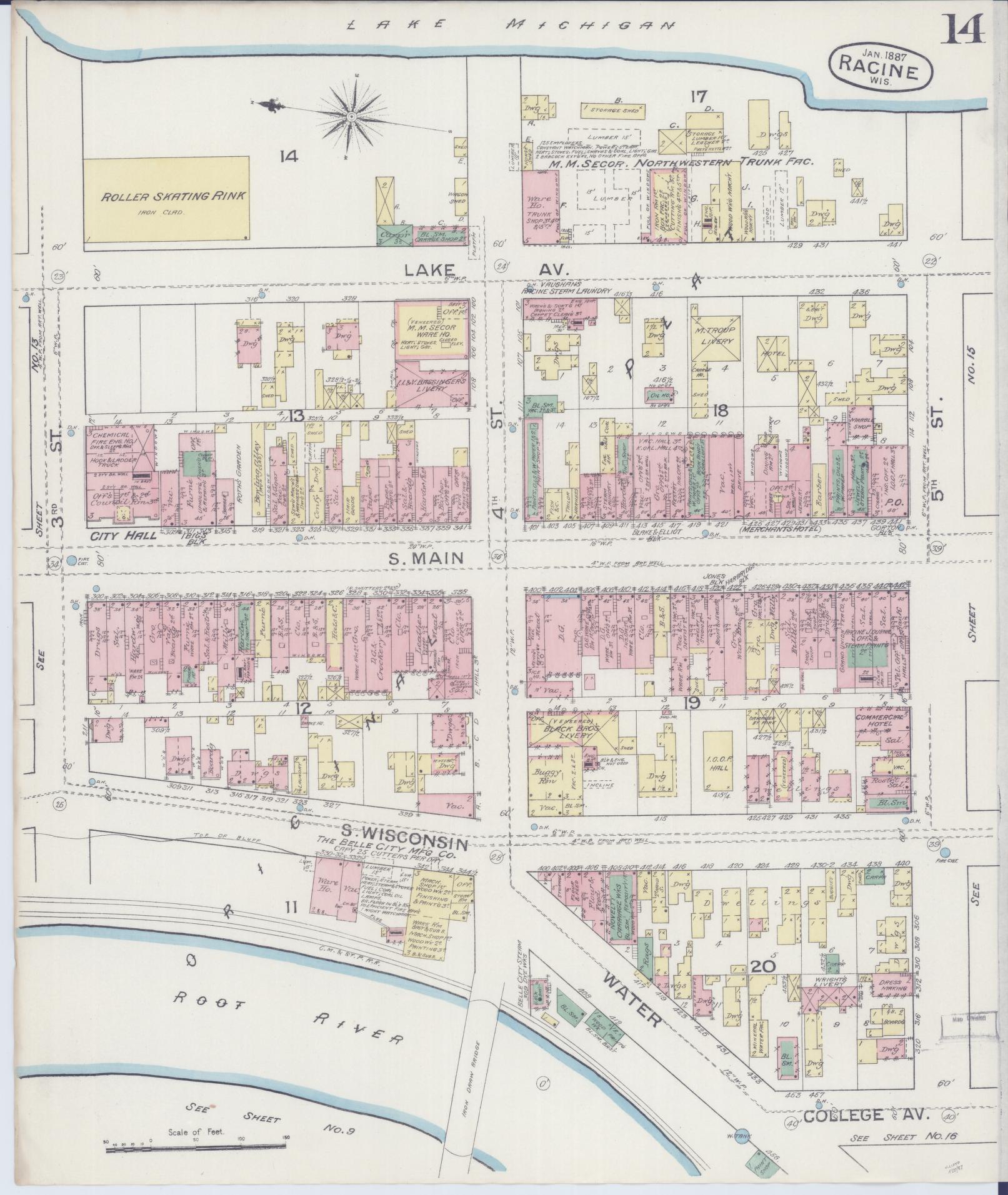 Sanborn Fire Insurance Map from Racine, Racine County, Wisconsin (1887), Sheet #0014 - Complete Map Set gallery image, historic Sanborn map, vintage wall art, Wisconsin Wisconsin