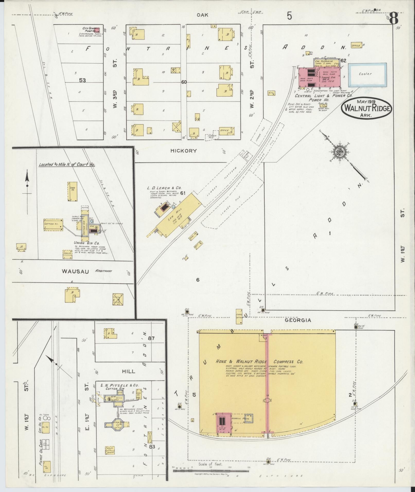 Sanborn Fire Insurance Map from Walnut Ridge, Lawrence County, Arkansas (1919), Sheet #0008 - Historic Sanborn Fire Insurance Map Print, vintage old map wall art, antique decor, genealogy gift, Arkansas Arkansas map