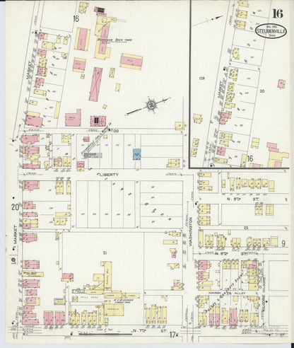 Sanborn Fire Insurance Map from Steubenville, Jefferson County, Ohio (1913), Sheet #0016 - Historic Sanborn Fire Insurance Map Print, vintage old map wall art, antique decor, genealogy gift, Ohio Ohio map