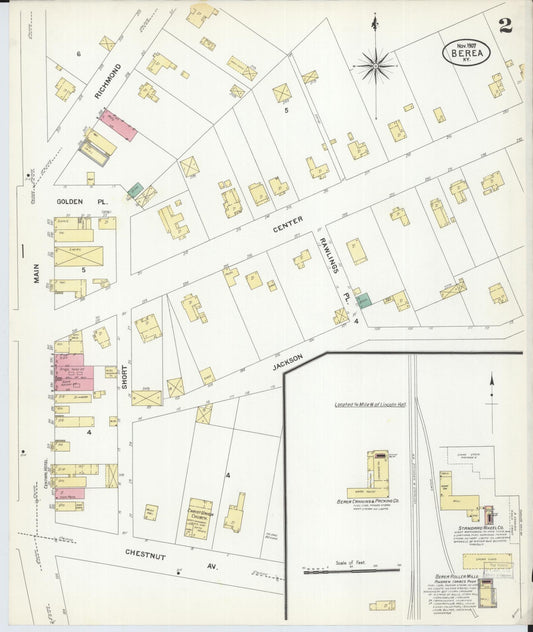 Sanborn Fire Insurance Map from Berea, Madison County, Kentucky (1907), Sheet #0002 - Historic Sanborn Fire Insurance Map Print, vintage old map wall art, antique decor, genealogy gift, Kentucky Kentucky map