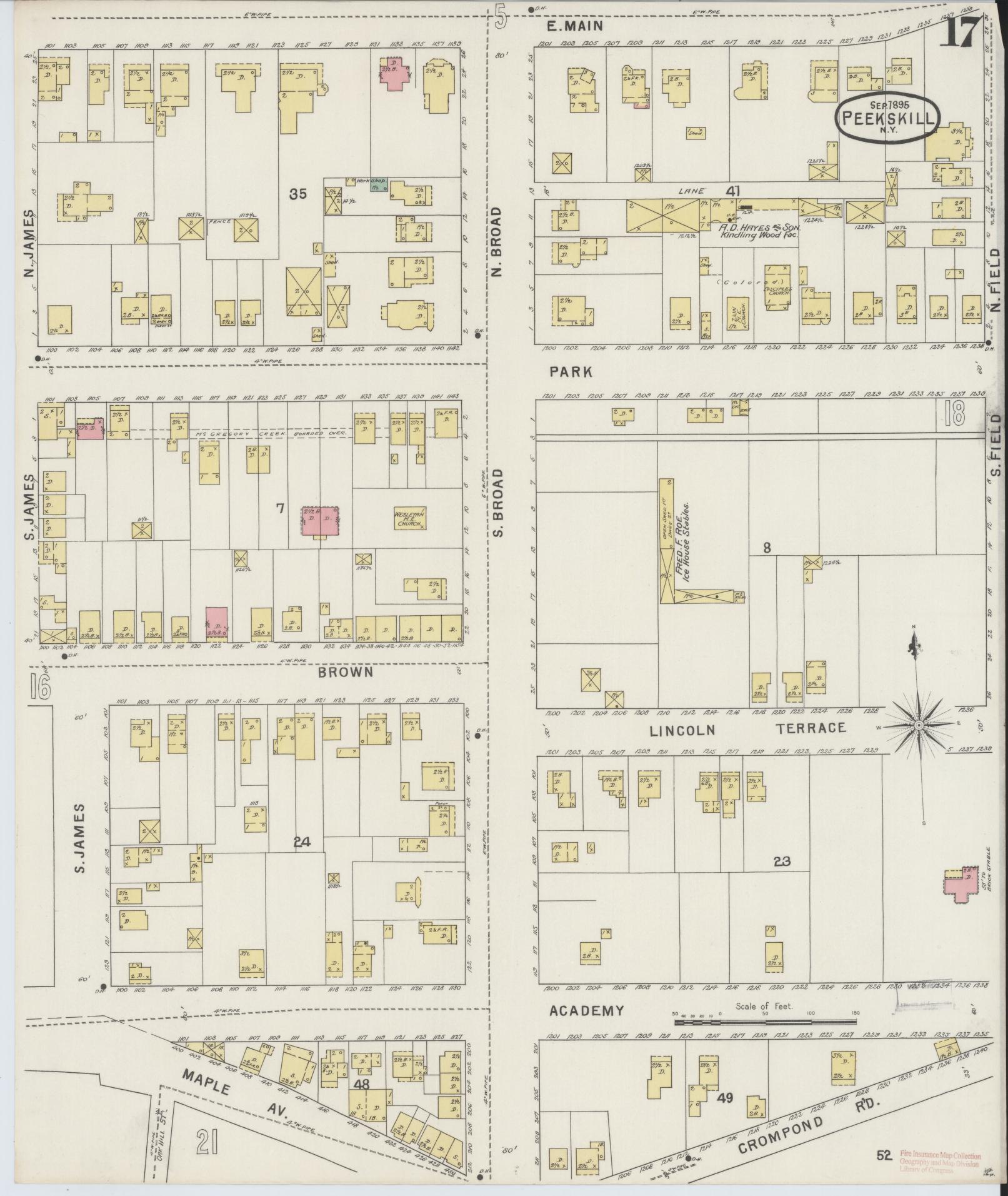 Sanborn Fire Insurance Map from Peekskill, Westchester County, New York (1895), Sheet #0017 - Complete Map Set gallery image, historic Sanborn map, vintage wall art, New York New York