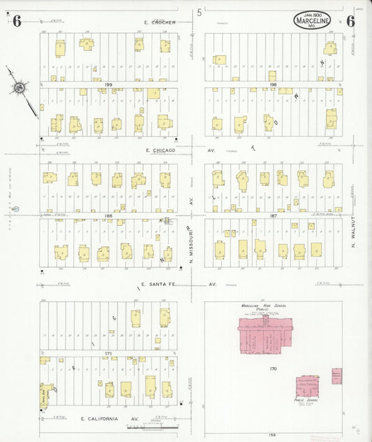 Sanborn Fire Insurance Map from Marceline, Linn County, Missouri (1930), Sheet #0006 - Historic Sanborn Fire Insurance Map Print, vintage old map wall art, antique decor, genealogy gift, Missouri Missouri map