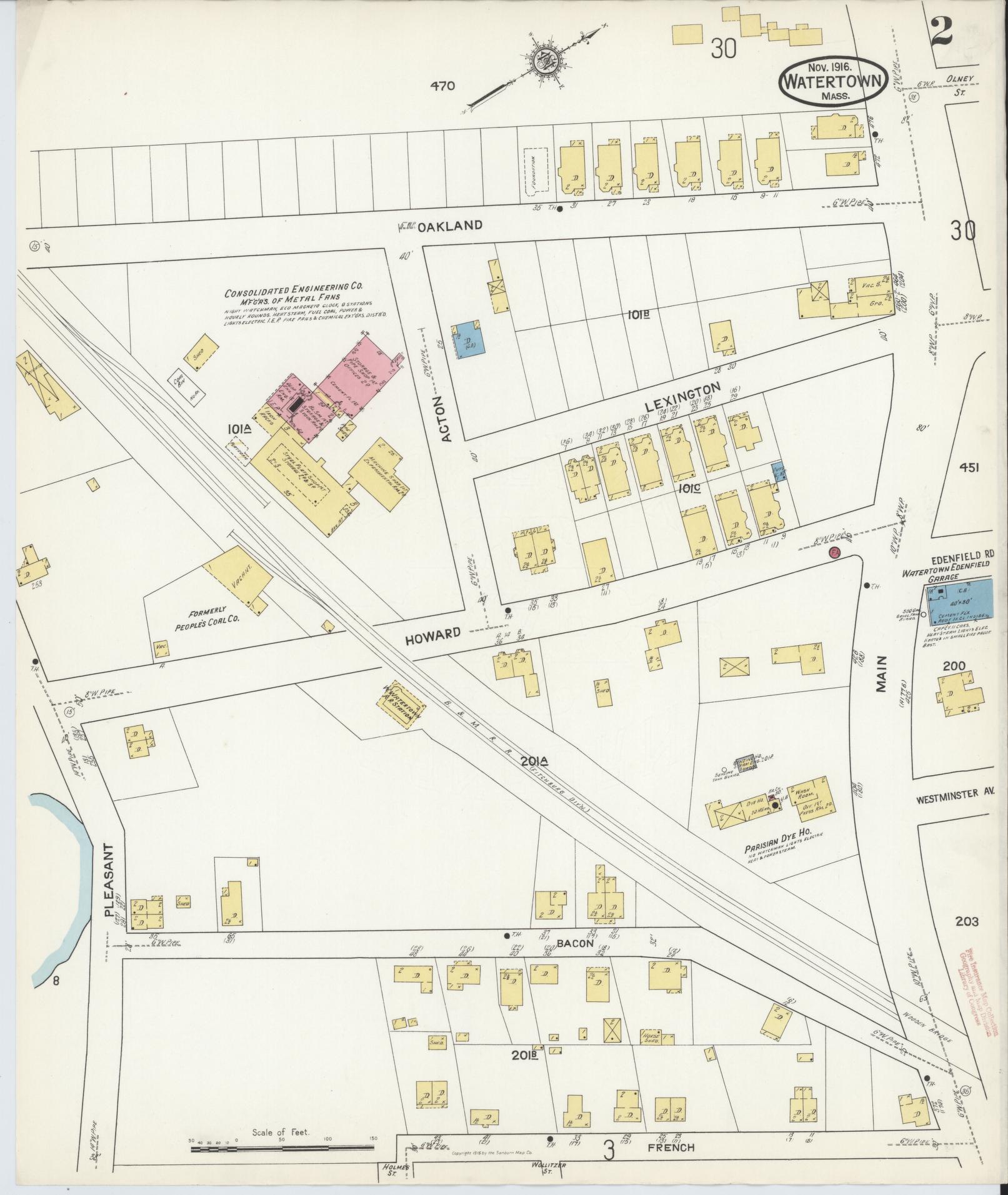 Sanborn Fire Insurance Map from Watertown, Middlesex County, Massachusetts (1916), Sheet #0002 - Complete Map Set gallery image, historic Sanborn map, vintage wall art, Massachusetts Massachusetts