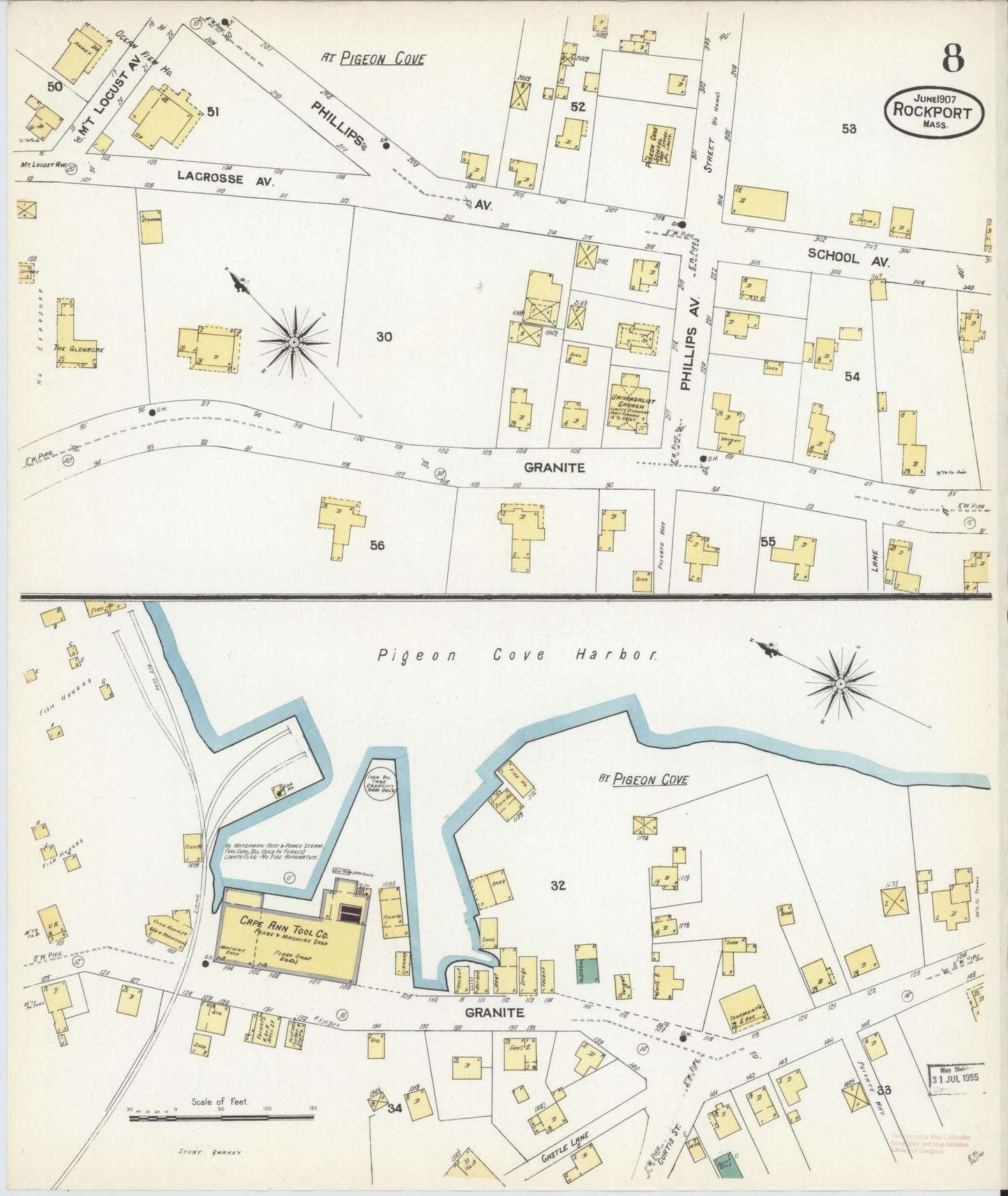 Sanborn Fire Insurance Map from Rockport, Essex County, Massachusetts (1907), Sheet #0008 - Historic Sanborn Fire Insurance Map Print, vintage old map wall art, antique decor, genealogy gift, Massachusetts Massachusetts map