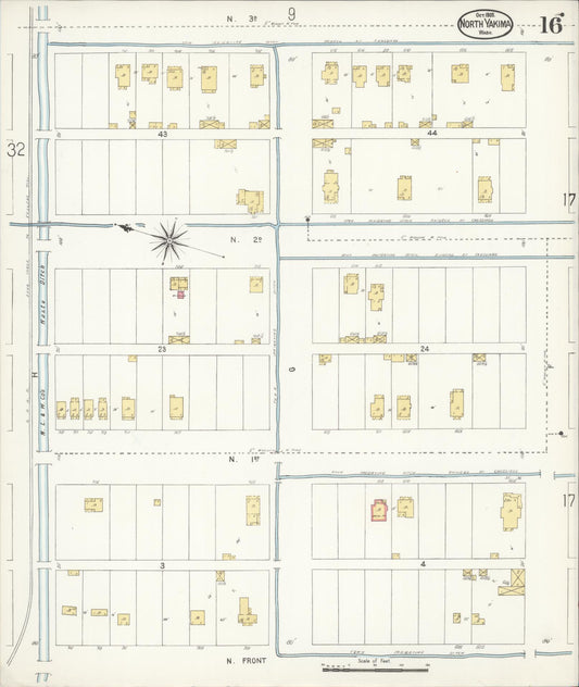 Sanborn Fire Insurance Map from North Yakima, Yakima County, Washington (1905), Sheet #0016 - Historic Sanborn Fire Insurance Map Print, vintage old map wall art, antique decor, genealogy gift, Washington Washington map