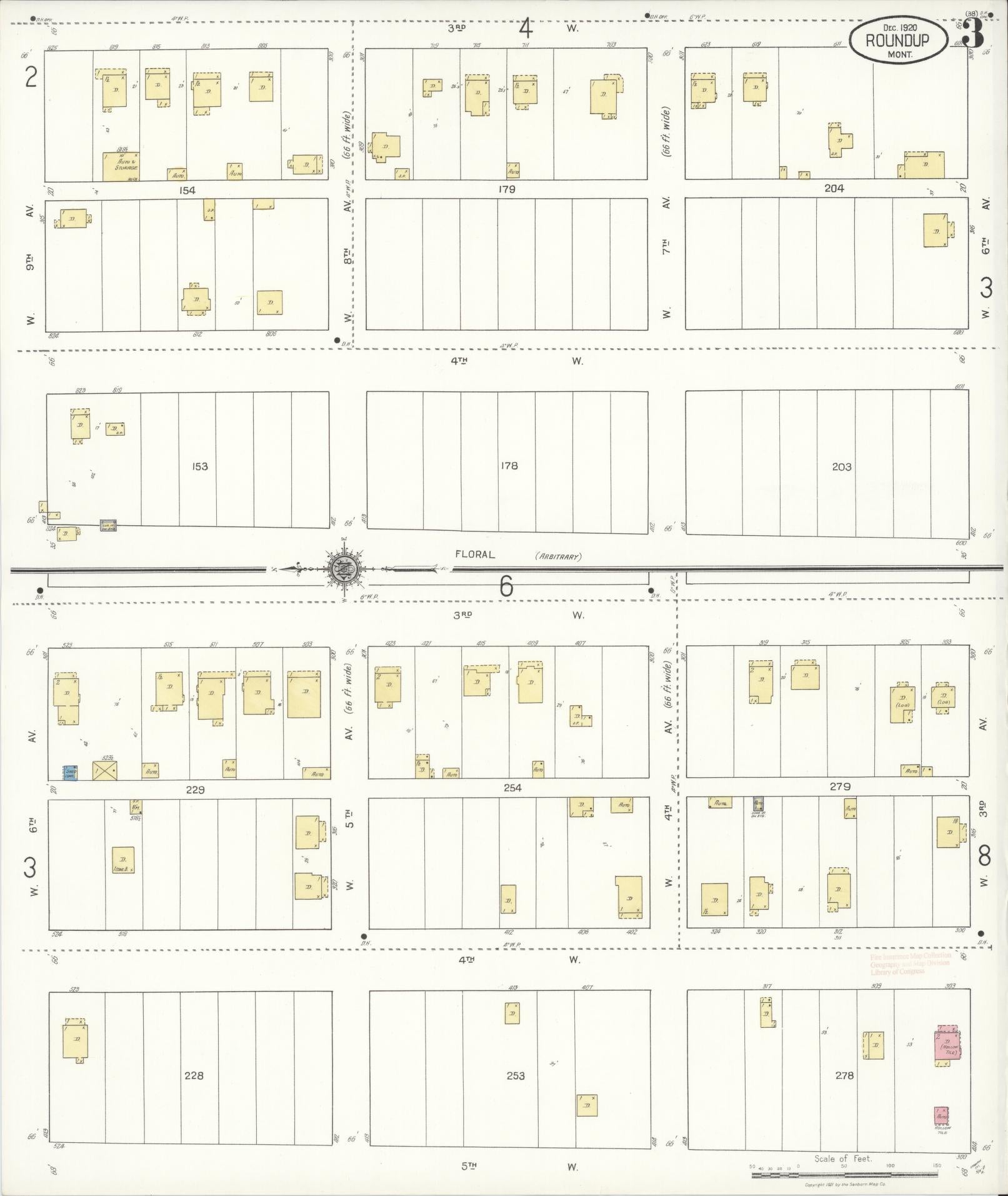 Sanborn Fire Insurance Map from Roundup, Musselshell County, Montana (1920), Sheet #0003 - Historic Sanborn Fire Insurance Map Print, vintage old map wall art, antique decor, genealogy gift, Montana Montana map
