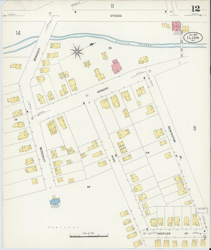 Sanborn Fire Insurance Map from Ilion, Herkimer County, New York (1907), Sheet #0012 - Complete Map Set gallery image, historic Sanborn map, vintage wall art, New York New York