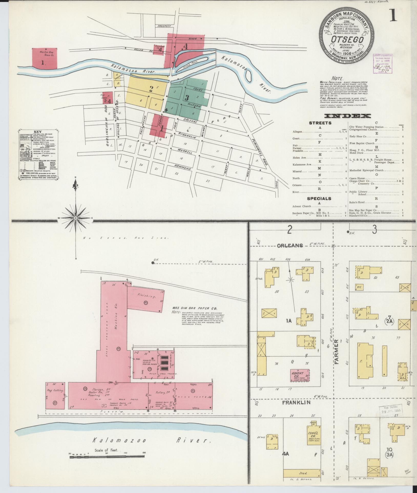 Sanborn Fire Insurance Map from Otsego, Allegan County, Michigan (1906), Sheet #0001 - Historic Sanborn Fire Insurance Map Print, vintage old map wall art, antique decor, genealogy gift, Michigan Michigan map