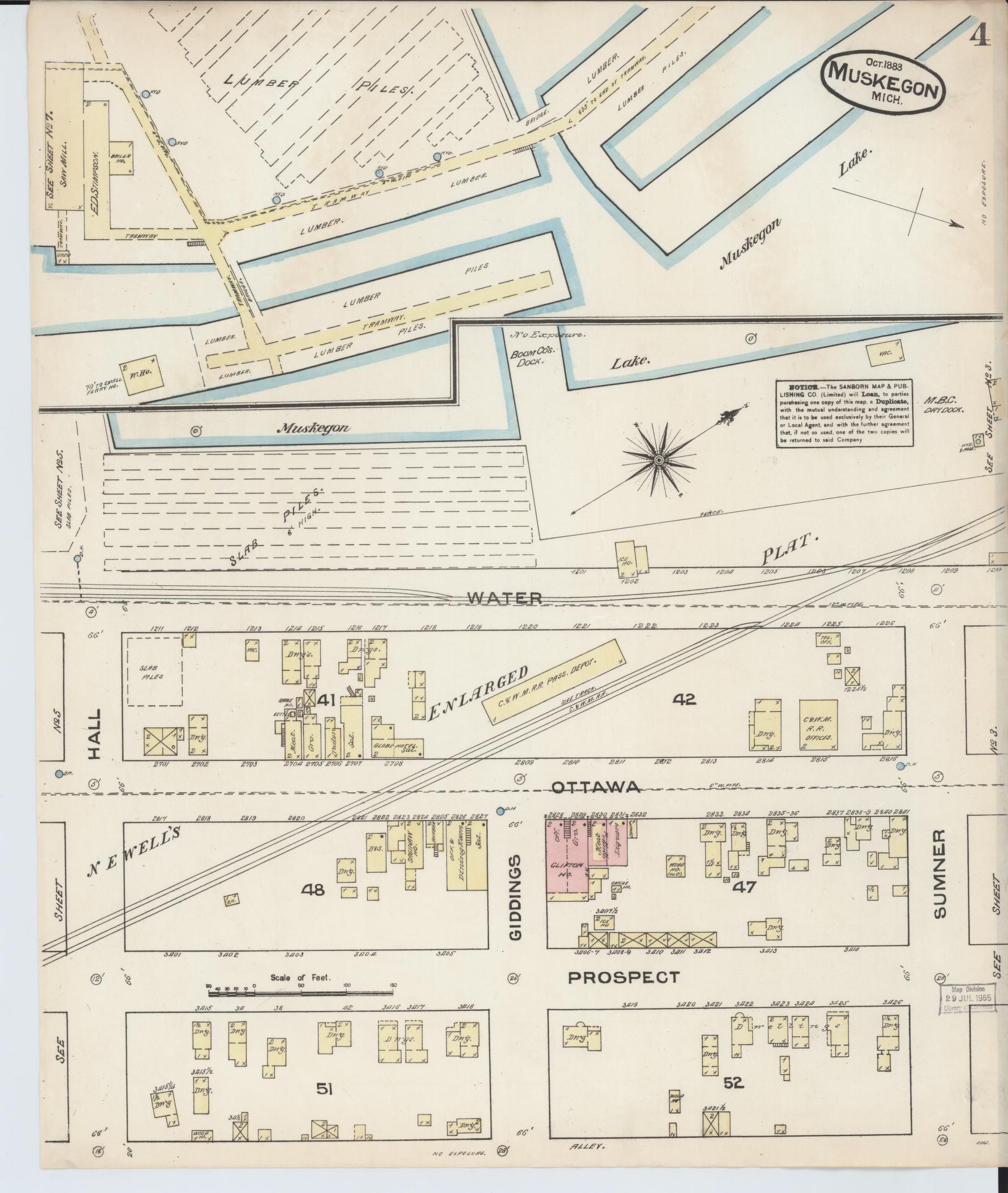 Sanborn Fire Insurance Map from Muskegon, Muskegon County, Michigan (1883), Sheet #0004 - Complete Map Set gallery image, historic Sanborn map, vintage wall art, Michigan Michigan
