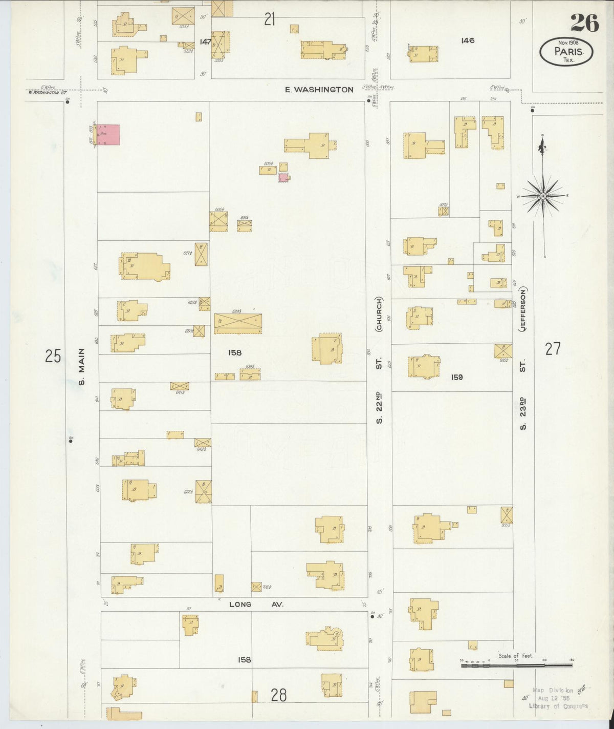 Sanborn Fire Insurance Map from Paris, Lamar County, Texas (1908), Sheet #0026 - Complete Map Set gallery image, historic Sanborn map, vintage wall art, Texas Texas
