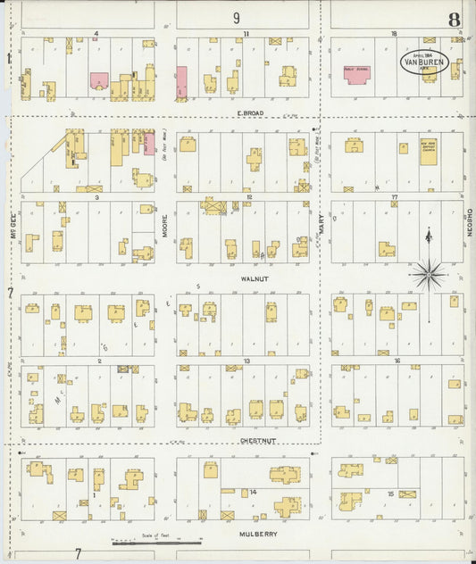 Sanborn Fire Insurance Map from Van Buren, Crawford County, Arkansas (1904), Sheet #0008 - Historic Sanborn Fire Insurance Map Print, vintage old map wall art, antique decor, genealogy gift, Arkansas Arkansas map