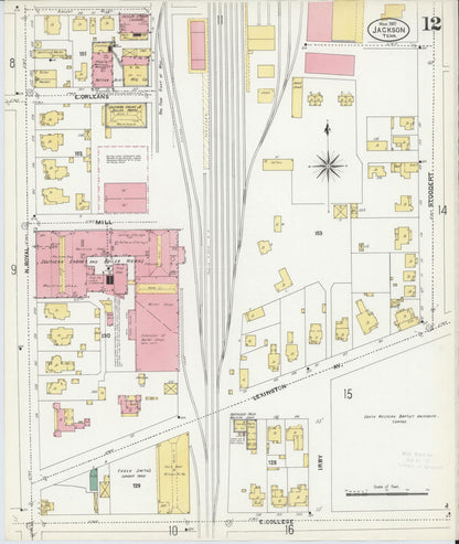 Sanborn Fire Insurance Map from Jackson, Madison County, Tennessee (1907), Sheet #0012 - Complete Map Set gallery image, historic Sanborn map, vintage wall art, Tennessee Tennessee
